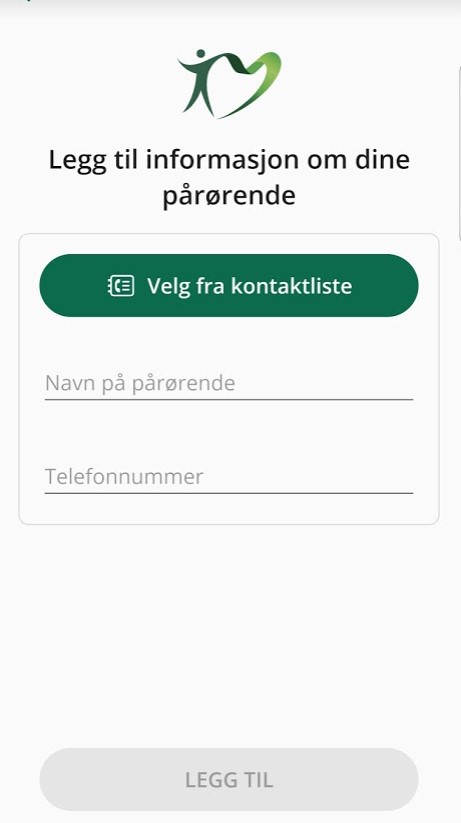 Legg inn navnet og mobilnummer til pårørende