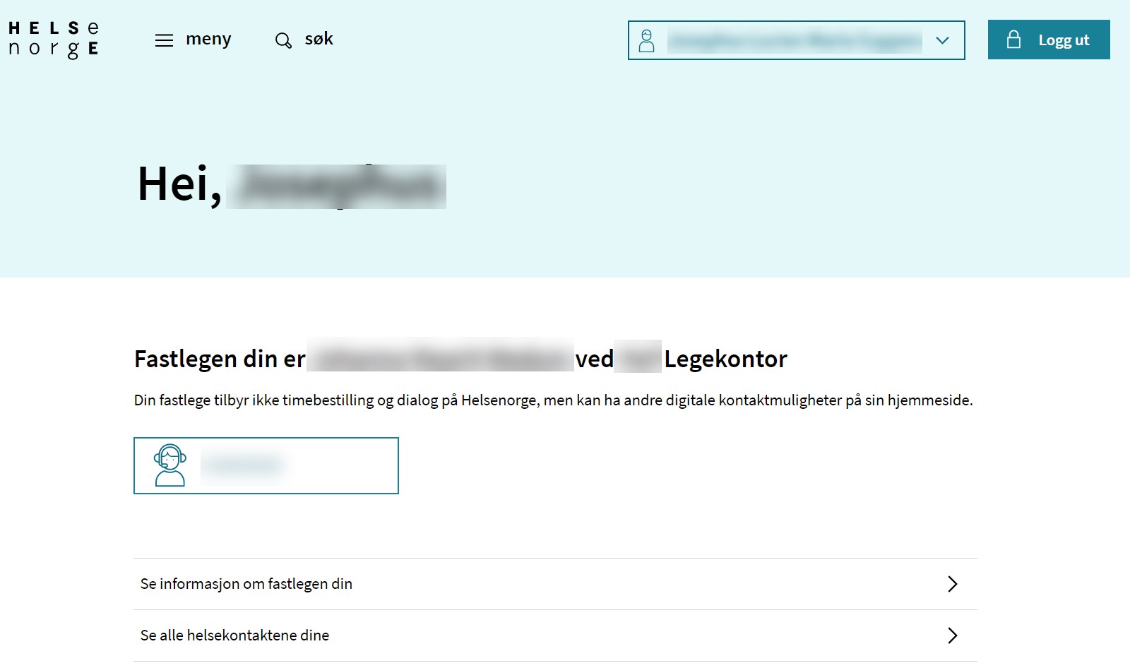 Forside til Helsenorge etter innlogging