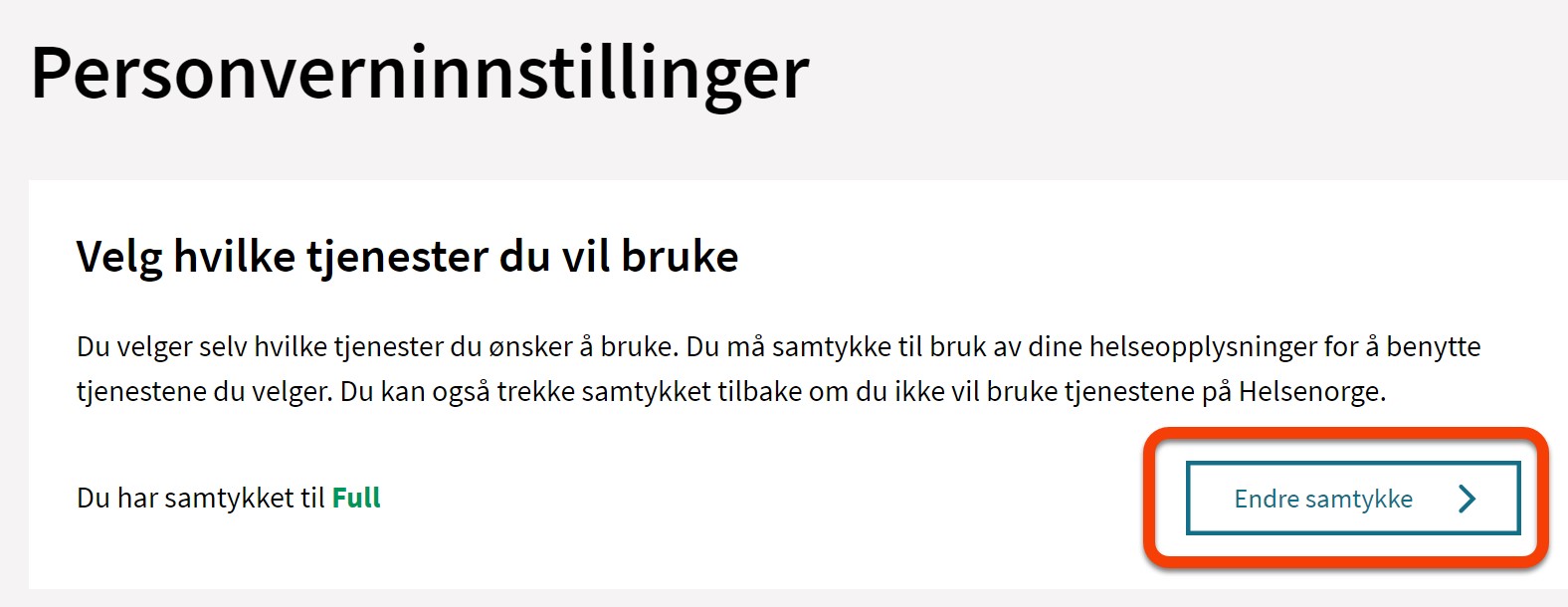 Personverninnstillinger - endre samtykke