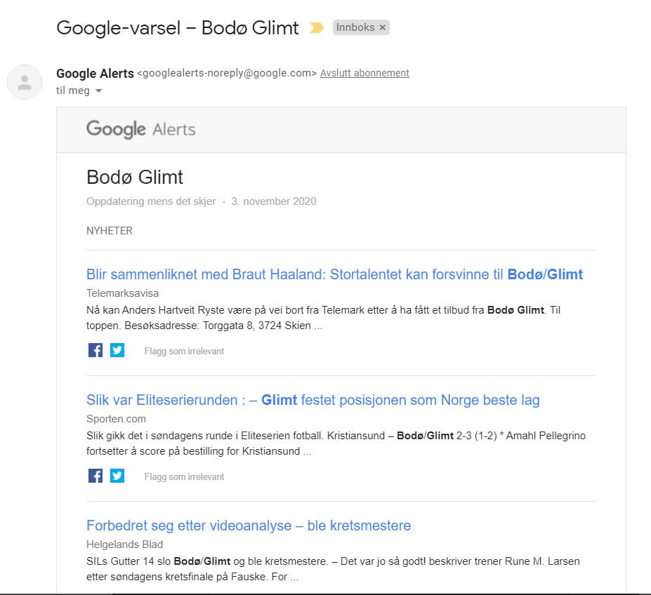 Eksempel varsling på e-post