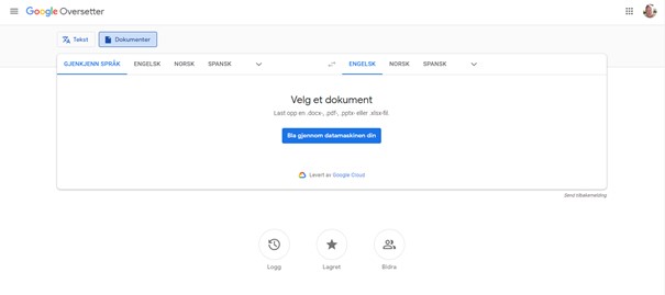 Skjermdump Google translate velg dokument
