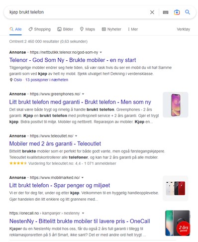Googlesøk skjermdump