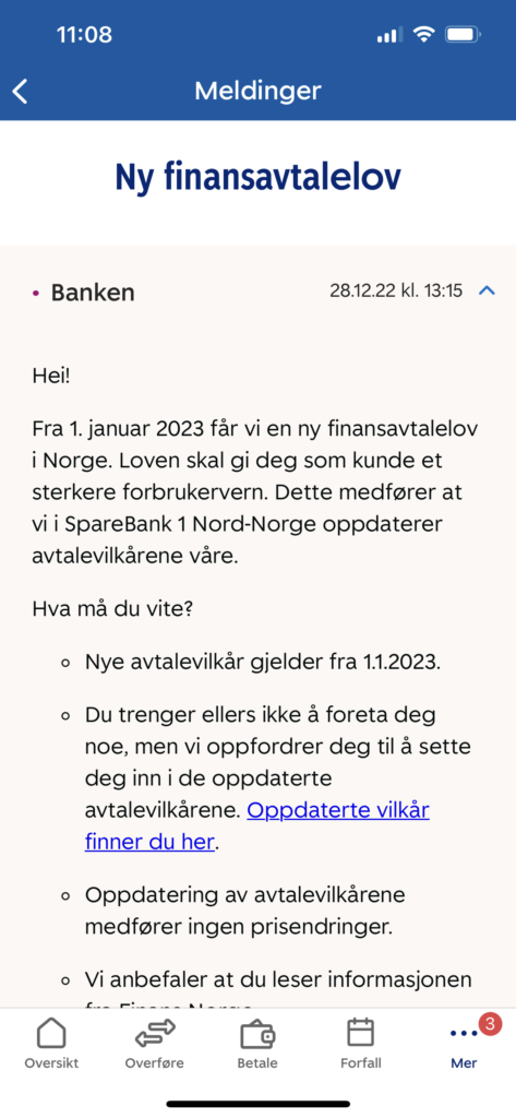 Skjermdump av melding