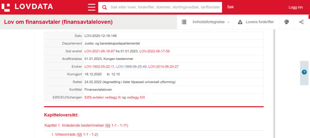 Skjermdump fra Lovdata