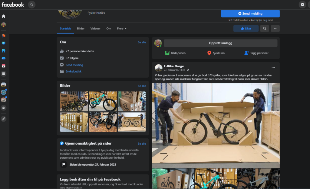 Svindelforsøk på Facebook, sykkelsalg