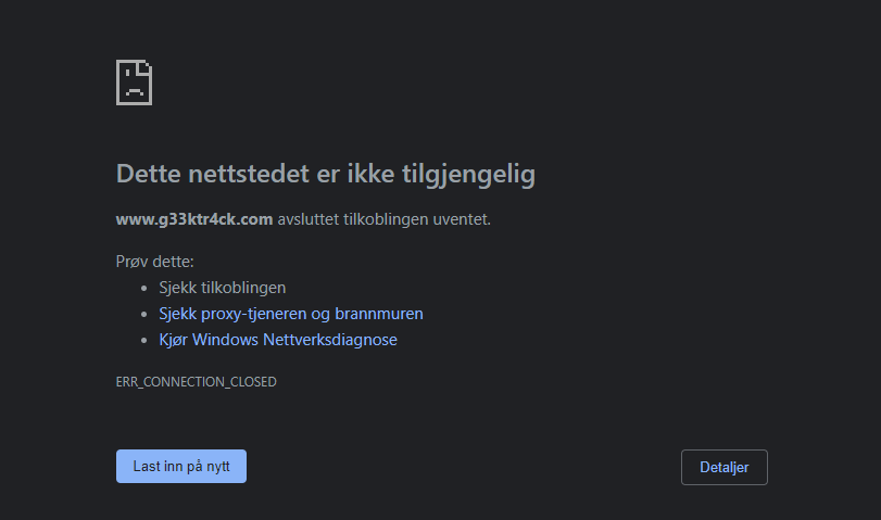 Skjermbilde av nettside som ikke eksisterer