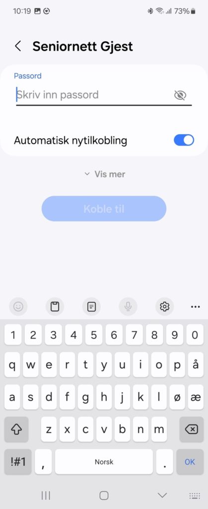 Skjermbilde wifi skriv inn passord