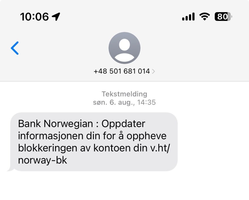 Skjermdump av SMS- spam
