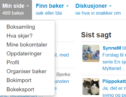 Valg Min side -> Boksamling