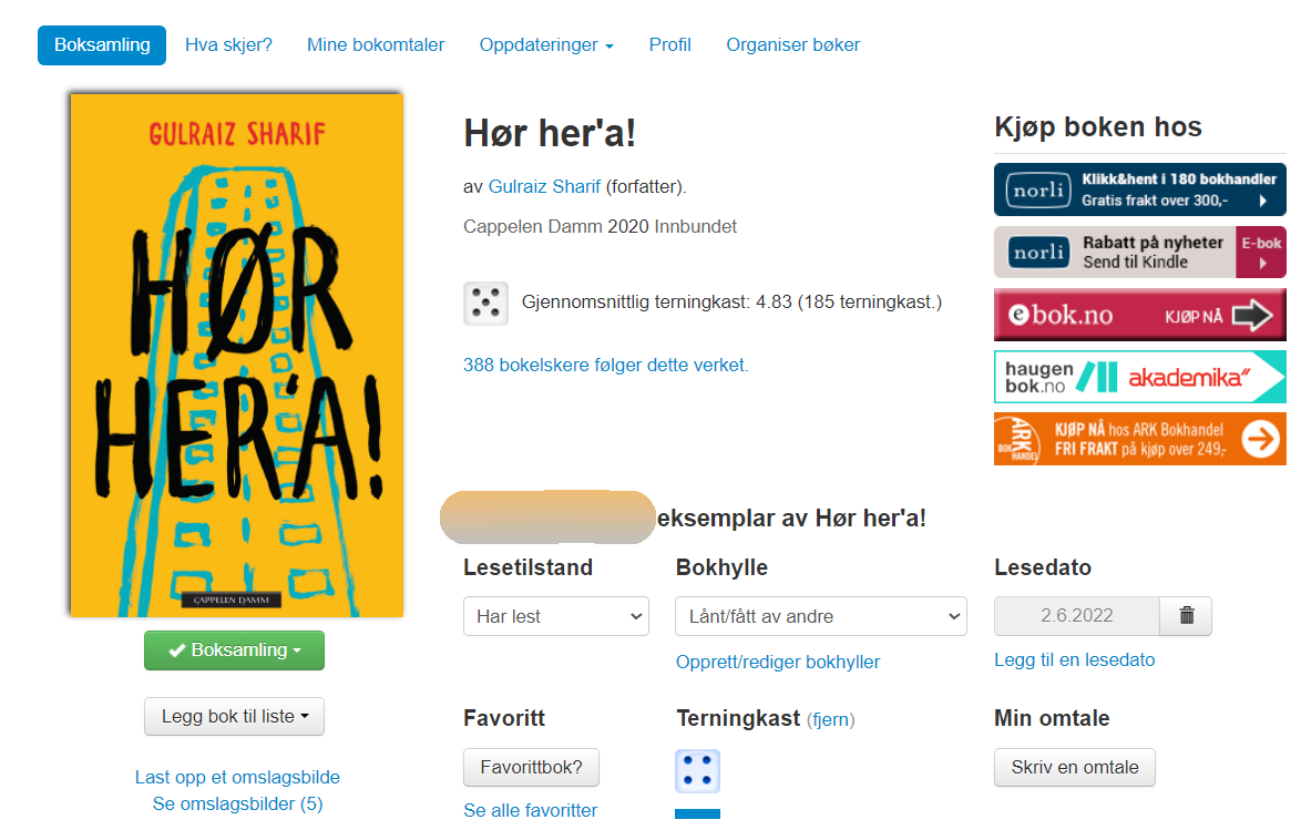 Detaljerte opplysninger om boka Hør her'a