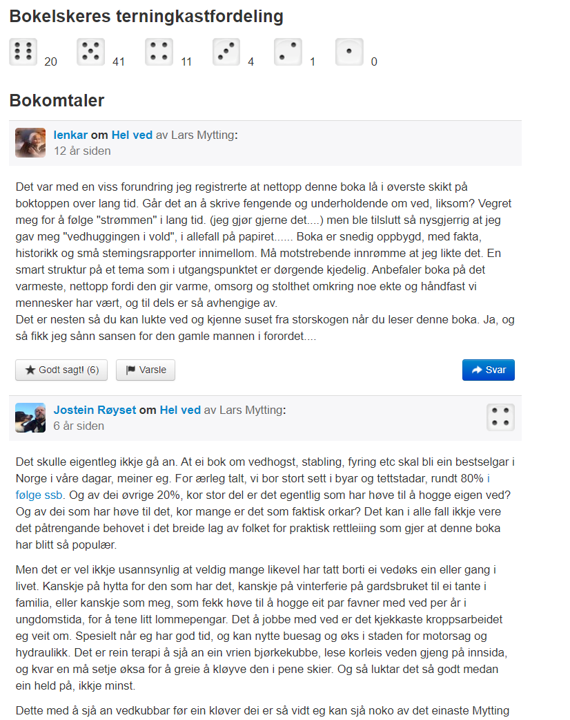 Terningkast og omtaler