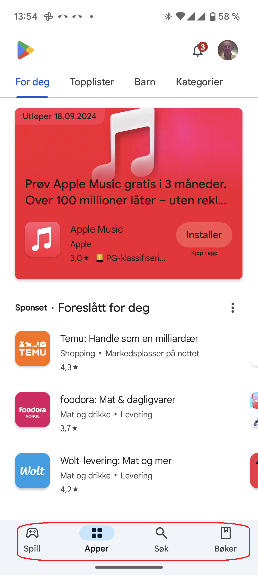 Start-siden i Play Butikk