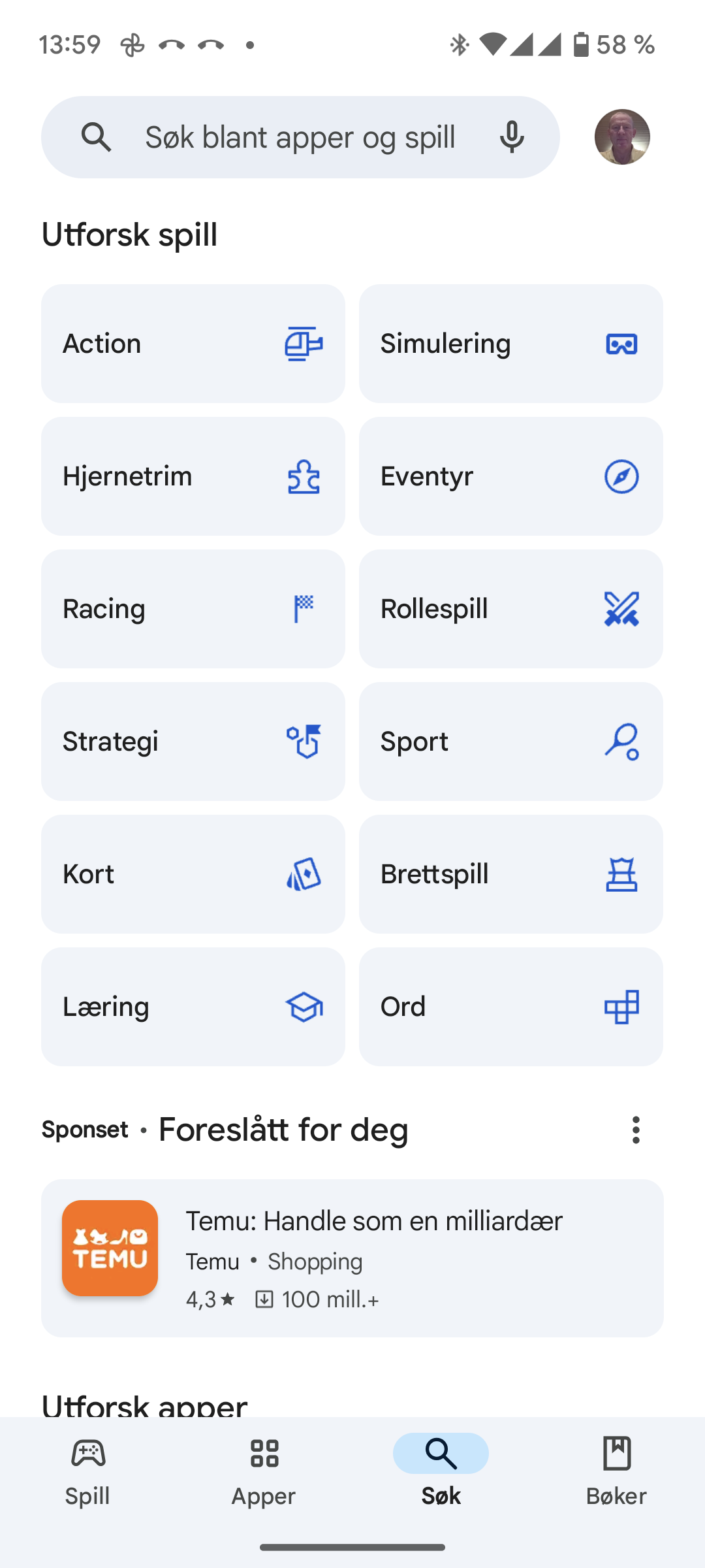 Søk etter en app i Play Butikk