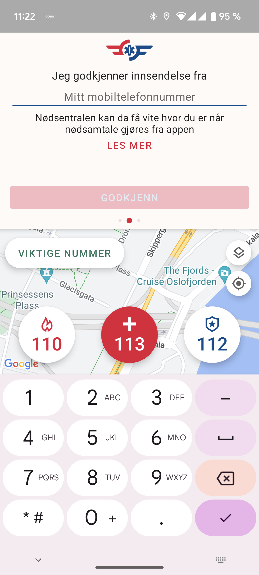 Godkjenn at din telefon kan sende melding til nødetat