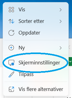 Høyreklikk på skrivebord