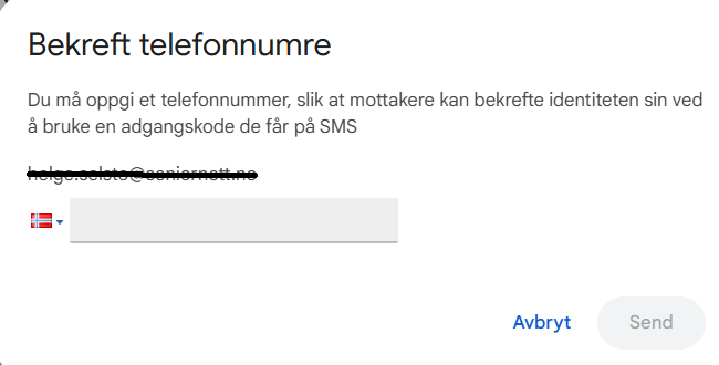 Angi telefonnr til mottaker