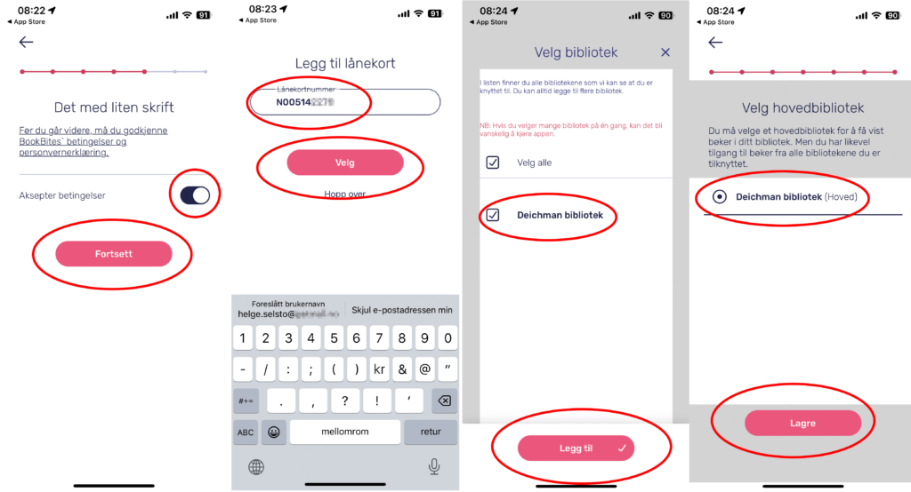 Skjermbilde - oppsett og valg av bibliotek