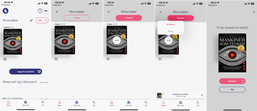 Skjermbilde - avslutt lånet av boken
