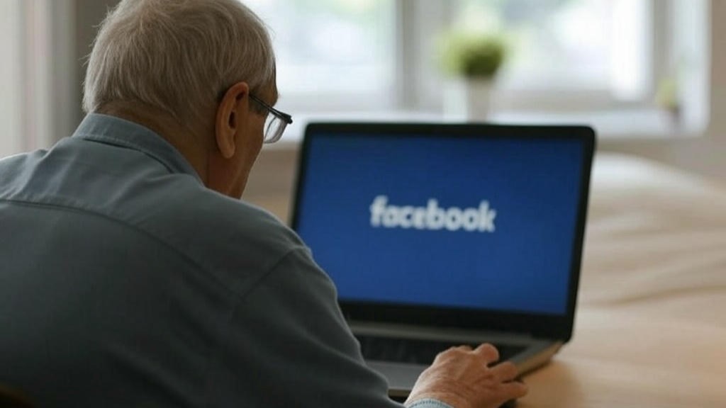 Senior som bruker Facebook på PC