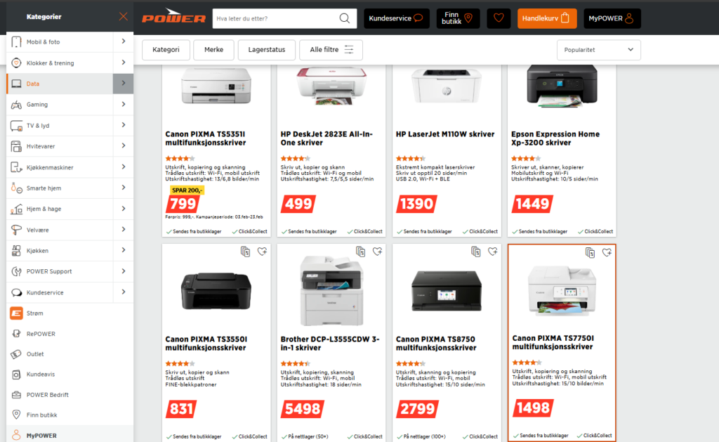 Eksempel på skrivere fra Power - de mest populære 6.2.2025