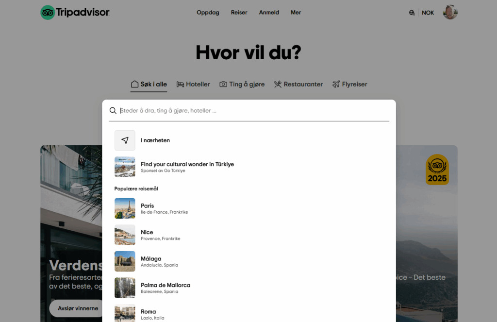 Skjermbilde av hvordan du velger sted
