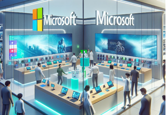 Bilde av en butikk der de selger Microsoft-produkter