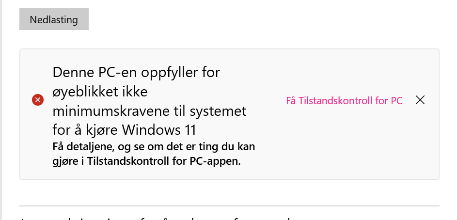 PC kan ikke oppgraderes