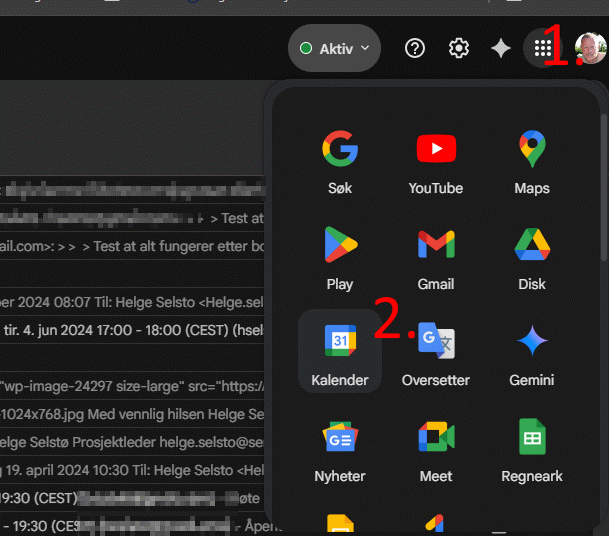 Skjermdump av menyen på Google