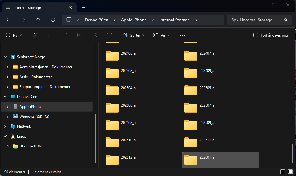 iPhone som vises i filutforsker på PC