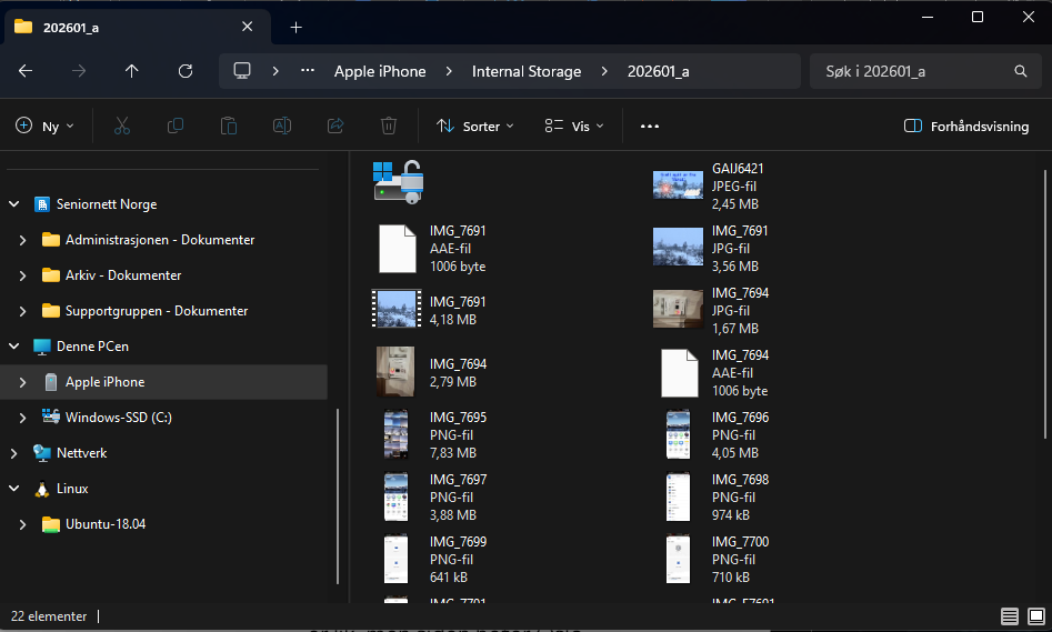 iPhone som vises i filutforsker på PC