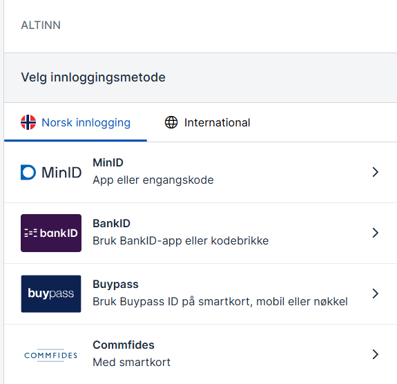 Velg innloggingsmetode